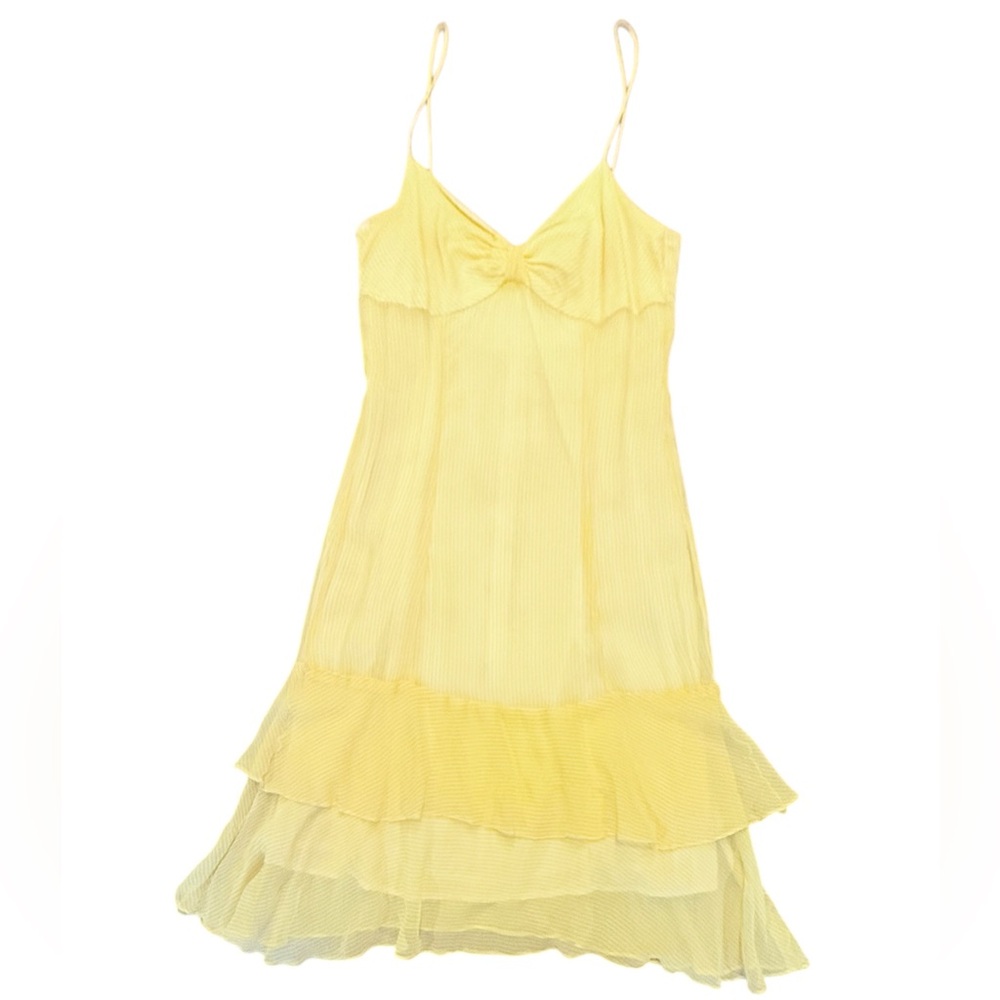 Nell Couture Yellow Spaghetti Strap Silk Striped Midi Dress Size 2/XS MSRP $298